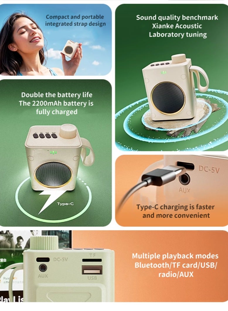 Portable Bluetooth Speaker, Small Wireless Speaker, Mini High Pitched, Outdoor Portable, Cream White - Image 2